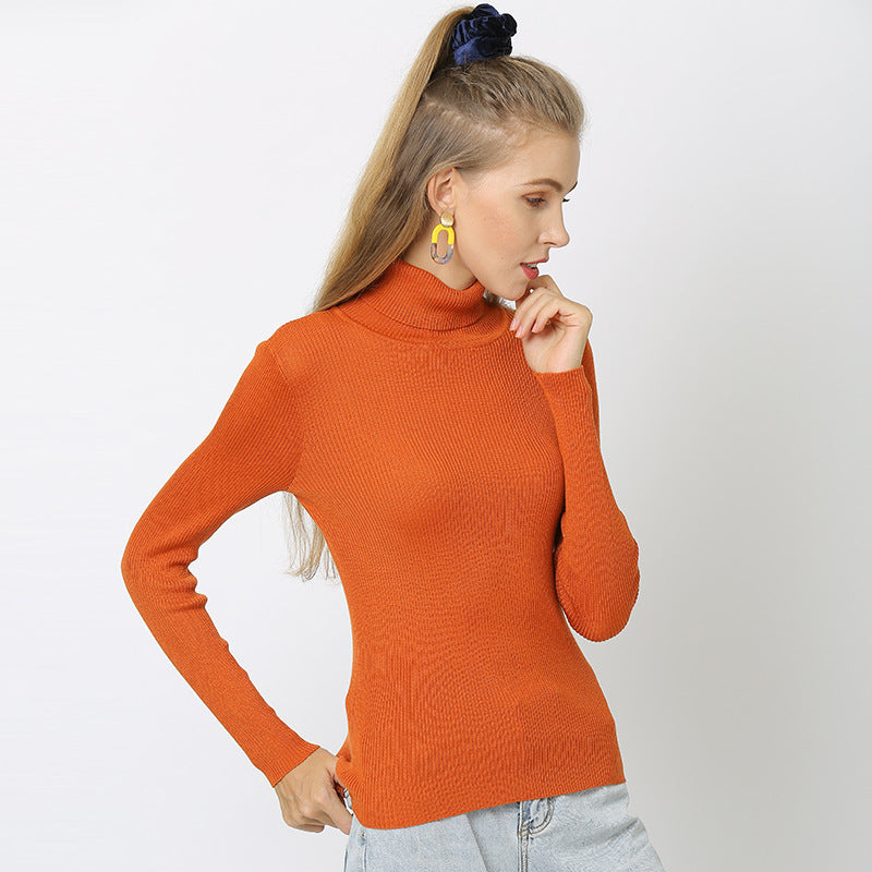 Solid Color Bottoming Shirt Autumn New Knitwear Turtleneck Oversized Sweater Women