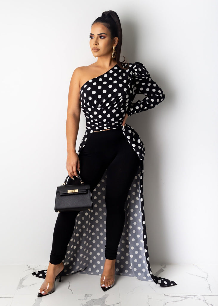 YM-8515 women fahsion Shoulder angle Leopard DotPrint Top dress