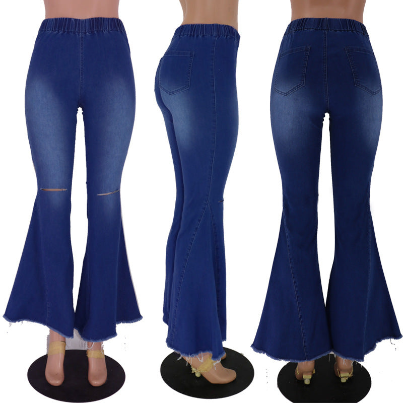 High Elastic Women's High Waist Denim Bell-Bottom Pants