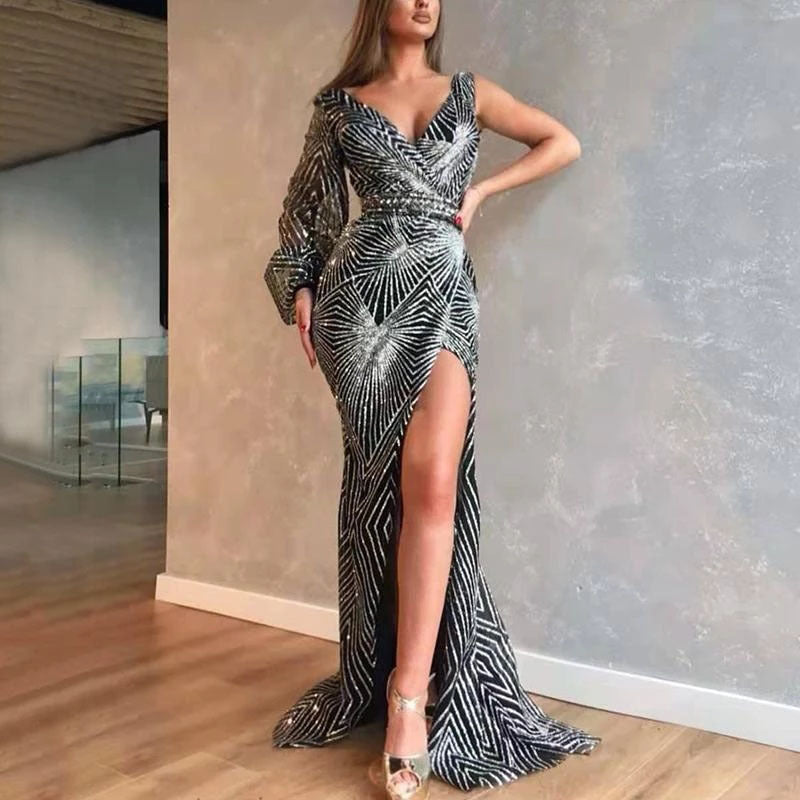 Sexy V-neck Long Sleeve Slim Dress