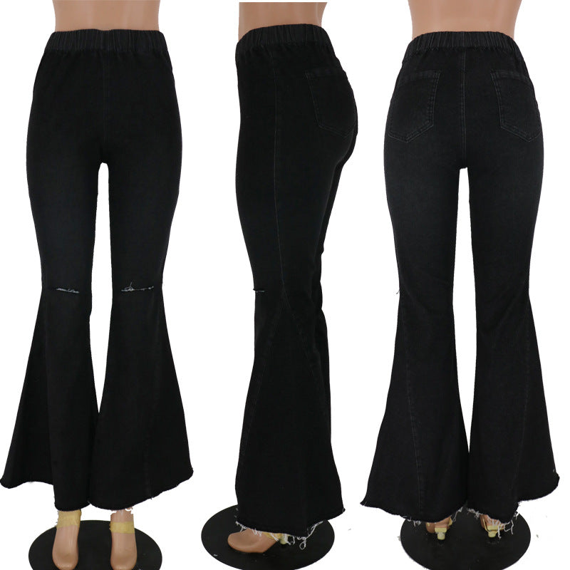 High Elastic Women's High Waist Denim Bell-Bottom Pants