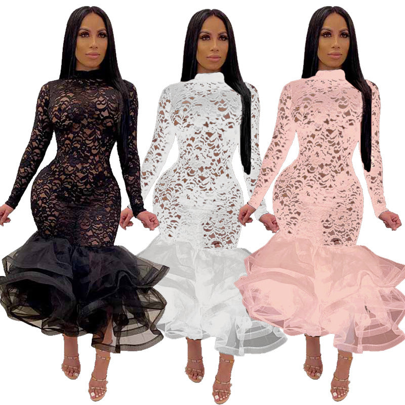 Women's Dress Hollow Lace plus Size Sexy Nightclub Skirt