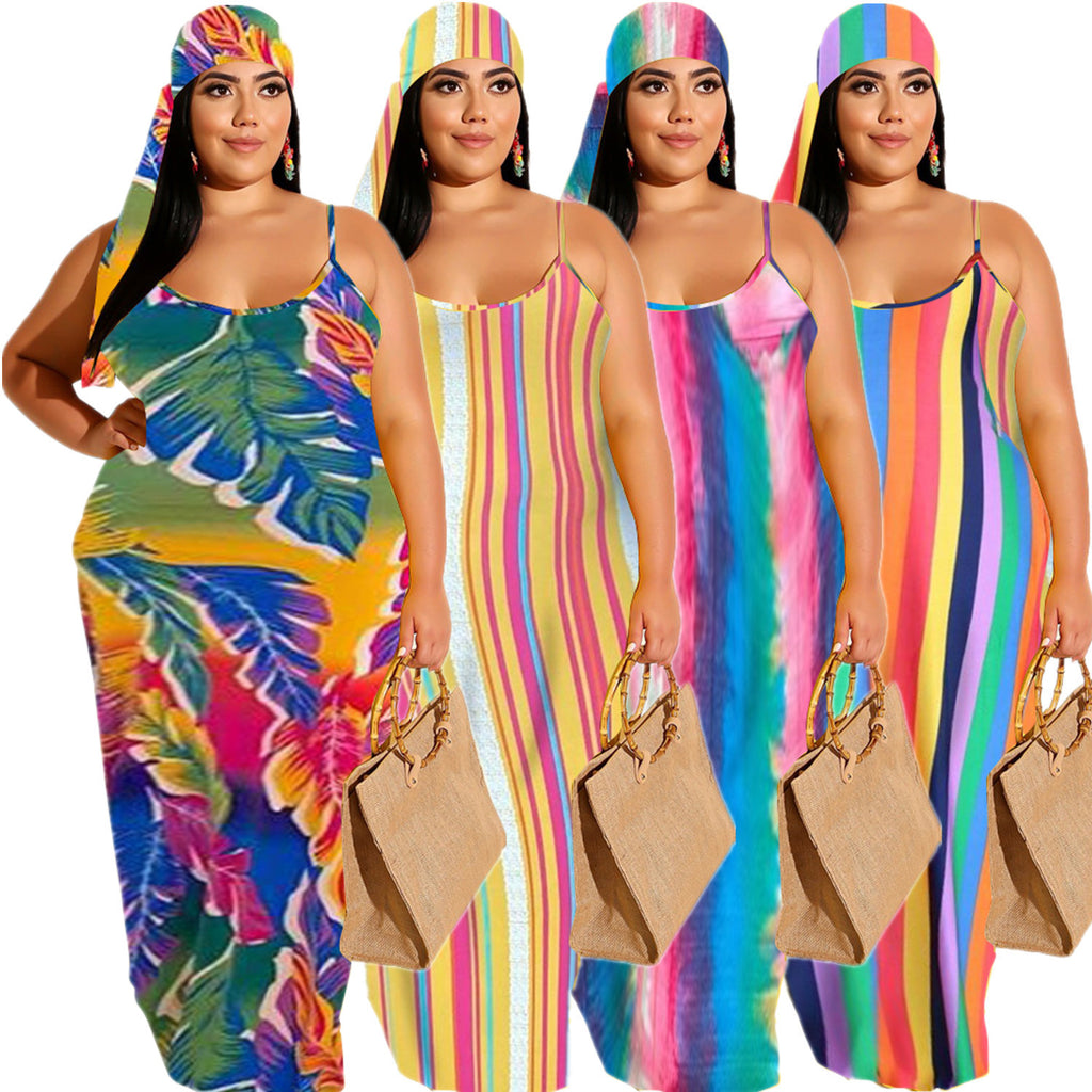 YM-8562 Womens Spaghetti Strap Maxi Dress Plus Size Sleeveless with Pockets and Belt