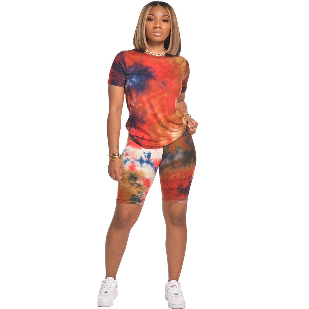 Bestseller Fashion Tie-Dyed Short-Sleeved T-shirt and Shorts Two-Piece Set