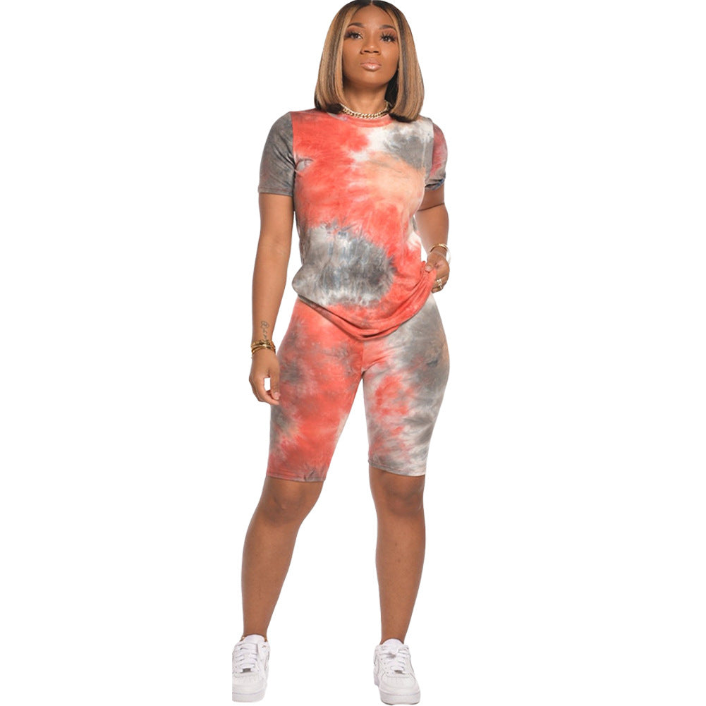 Bestseller Fashion Tie-Dyed Short-Sleeved T-shirt and Shorts Two-Piece Set