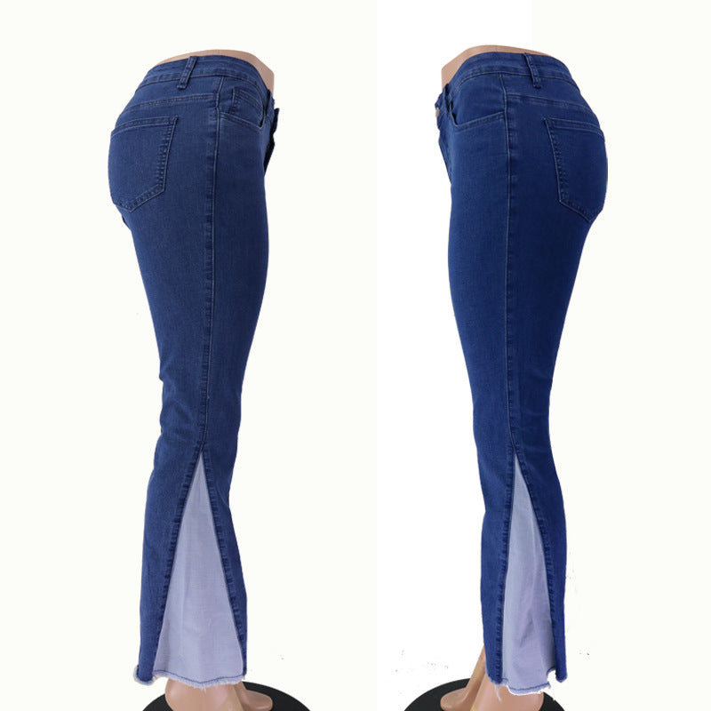 New Flow Piece Tassel Mid Waist Tight Hip Horn Women's Clothing Denim (Ankle-Length Pants)