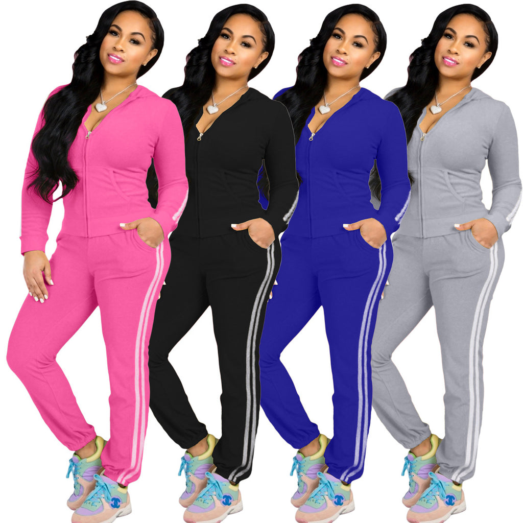 X9256 Hooded Zipper Sweatshirt Tights Two-Piece Sports Suit Autumn and Winter