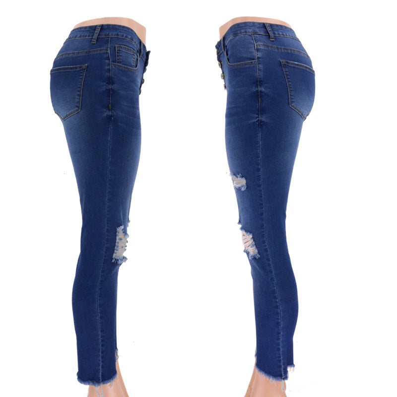 High Elastic High Waist Jeans Women's Fall/Winter Slim Slimming Women's Wear Denim Pants