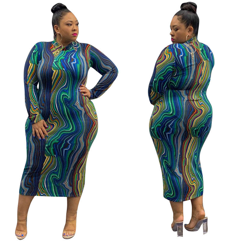 Printed Skinny Sheath Front And Back Wearable Plus Size Women 'S Dress