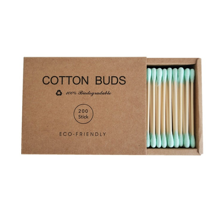 200 Double-Headed Color Cleansing and Makeup Cotton Swabs Disposable Kraft Box Bamboo Plastic Paper Cotton Swab Stick