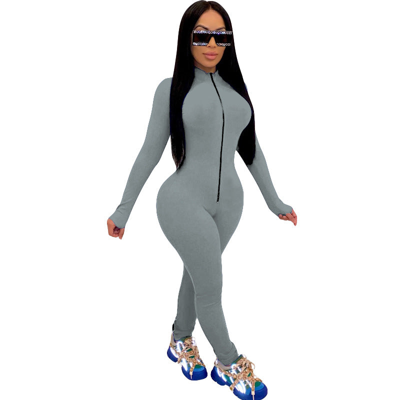 Full Body Pure Color Tight Sexy Jumpsuit