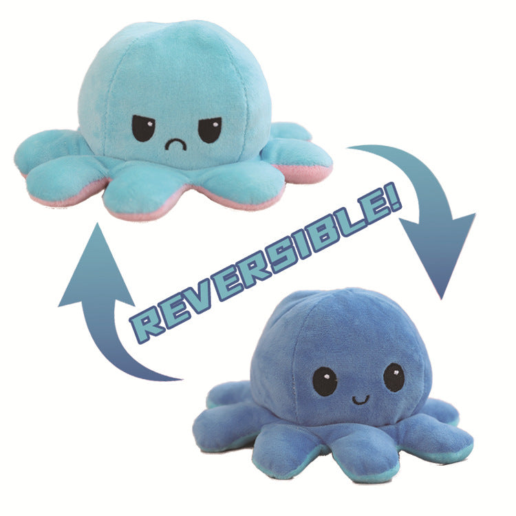 Amazon Hot Flip Octopus Doll Double-Sided Expression Flip Octopus Cute Plush Toy Doll Factory Wholesale