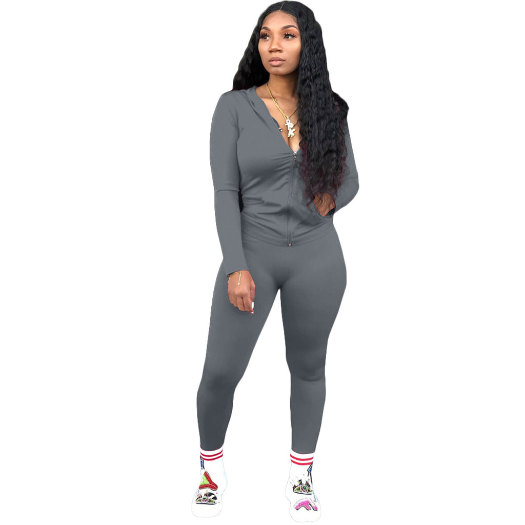 X9179 Hooded Zipper Sweatshirt Tights Two-Piece Sports Suit Autumn and Winter