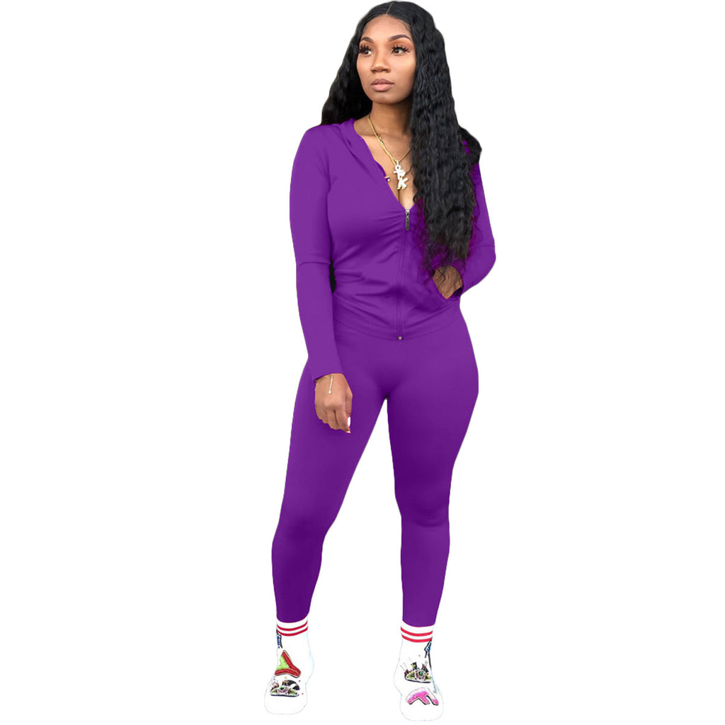 Bestseller Hooded Zipper Sweatshirt Tights Two-Piece Sports Suit Autumn and Winter