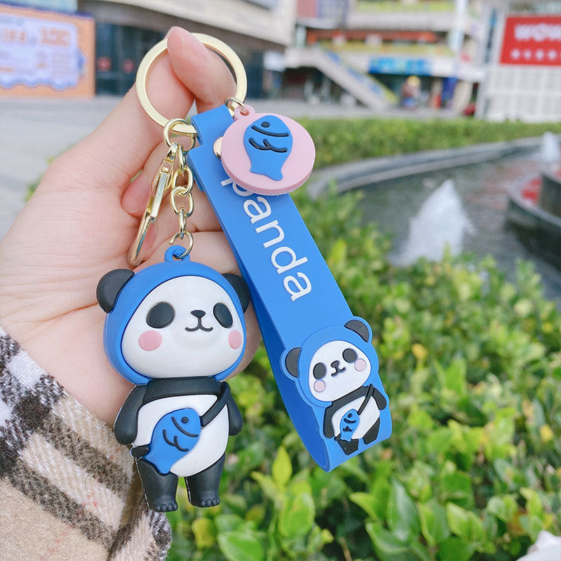 Cute Epoxy Panda Football Doll Keychain Creative Men's and Women's Bag Car Bell Pendant Small Commodity