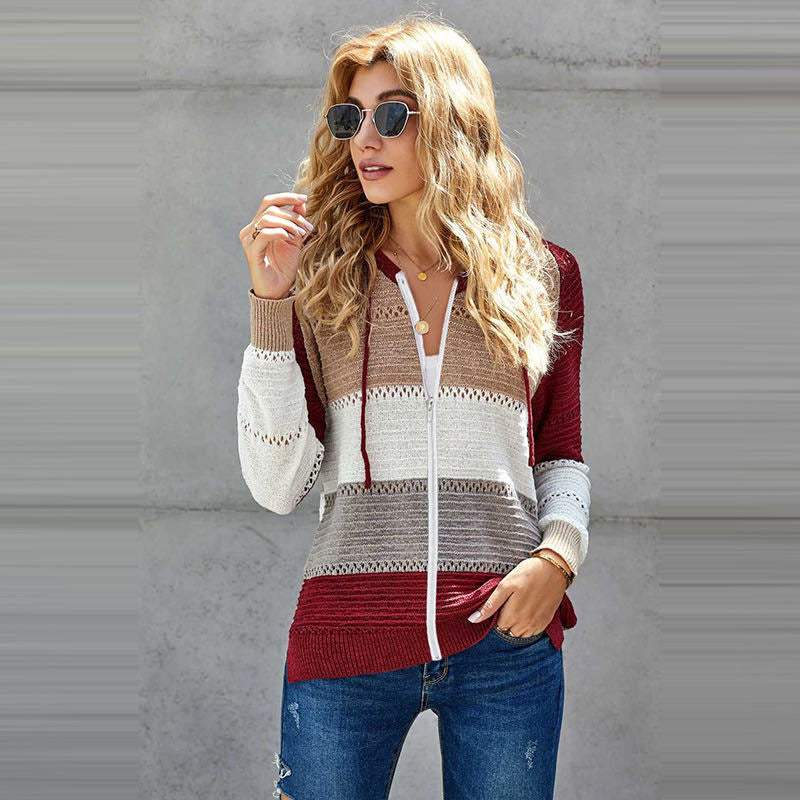 Bestseller Long-Sleeve Cardigan Sweater Striped Ripped Hoodie Knitwear Coat for Women