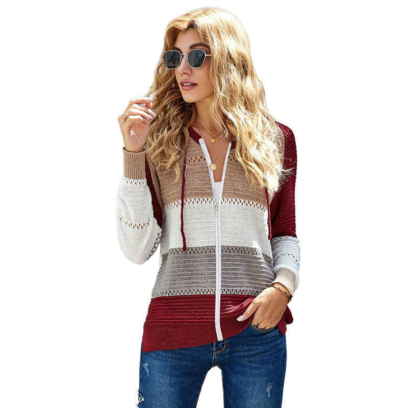 Bestseller Long-Sleeve Cardigan Sweater Striped Ripped Hoodie Knitwear Coat for Women