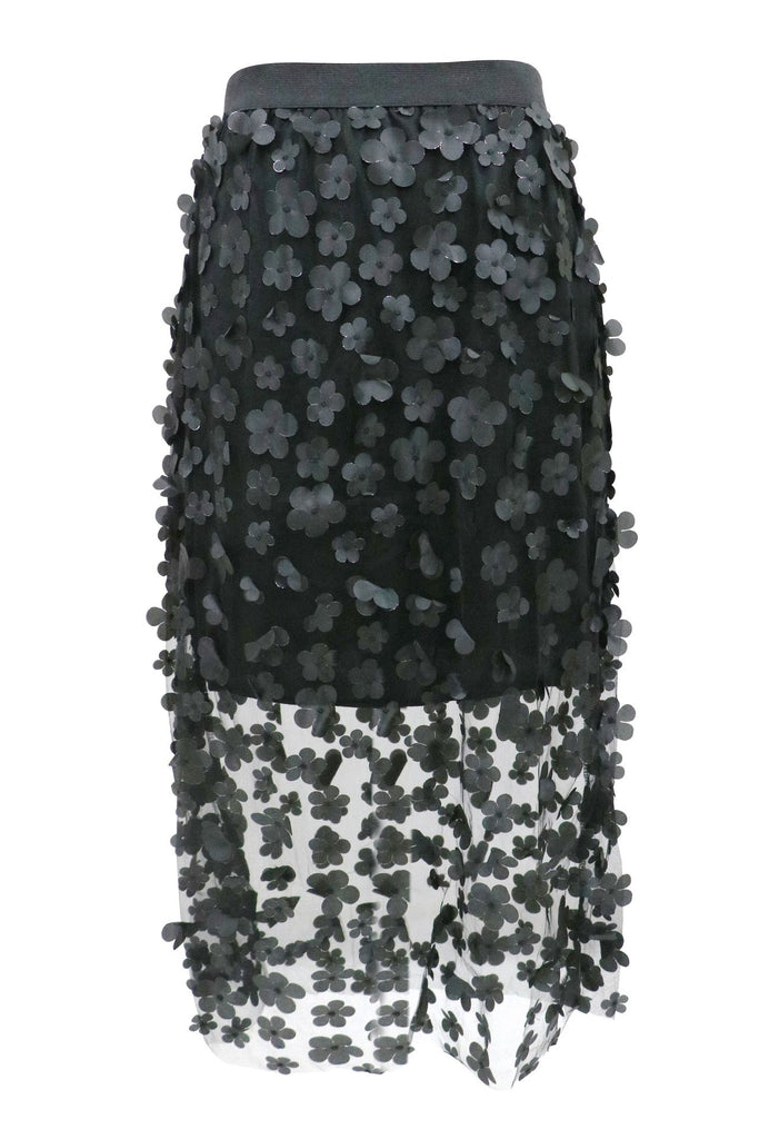 Elastic Waist Applique Dress Solid Color Skirt