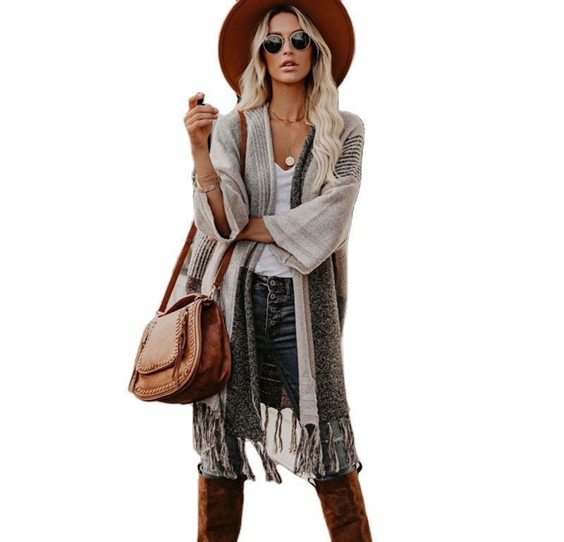 Sweater Fringed Sweater Shawl Coat for Women