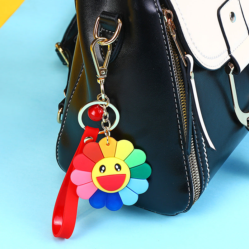 Smiling Face Colorful Sun Flower Keychain Cute Practical Car Couple Student Schoolbag Small Gift Ornaments