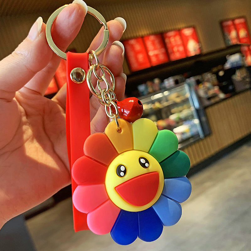 Smiling Face Colorful Sun Flower Keychain Cute Practical Car Couple Student Schoolbag Small Gift Ornaments