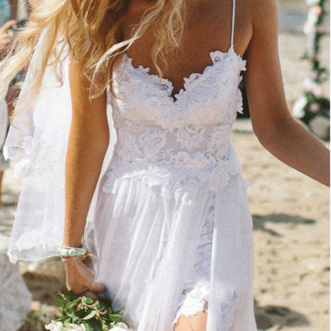 Lace Strap See-through Long Dress Sexy Wedding Dress