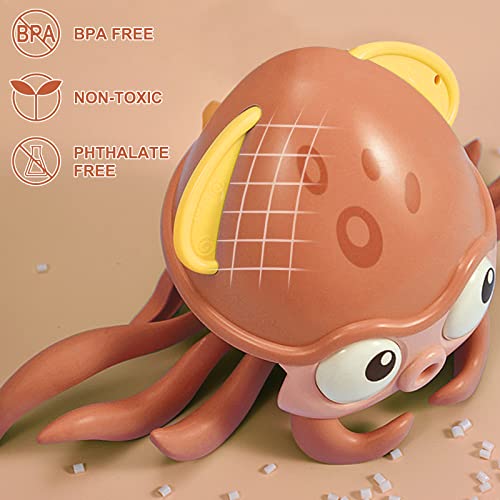 QC21004-Orange Growinlove Baby Musical Octopus Toy Crawling Toy, Interactive Dancing Octopus with Music, LED Light Up and Automatically Avoid Obstacle, Tummy Time Toy for Infant Babies Boys Girls