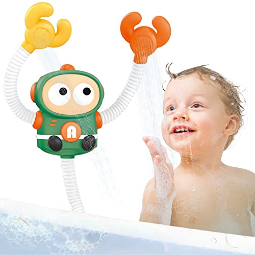 XBS21001 Baby Shower Head for Bath – Baby Bath Shower Head Robot Toddler Shower Toy Bath Sprayer Kids Shower Head with Suction Cups, WATER SAFE Battery Compartment