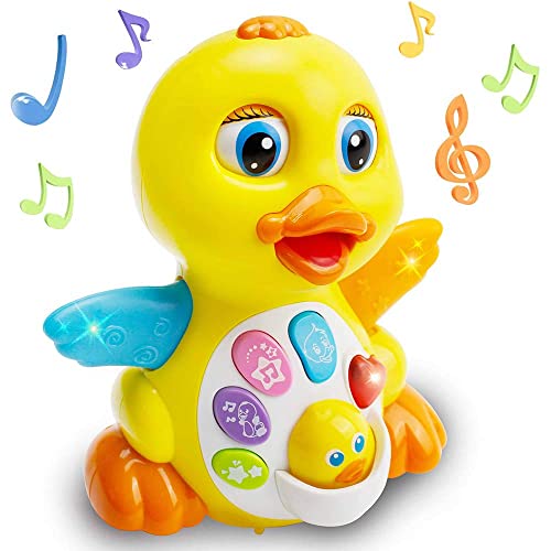 HL808 Musical Dancing Yellow Duck Toys, Walking Duck Baby Toy with Music and LED Lights, Singing, Wings Flap Creat Children Interactive, Early Educational Toys for Babies and Toddlers