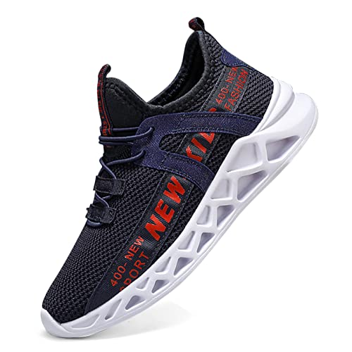 ZHEGAO Kids Trainers Running Shoes Tennis Shoes Boys School Shoes Mesh Lightweight Casual Walking Shoes Athletic Sport Shoes Navy & White Size 8 UK Child