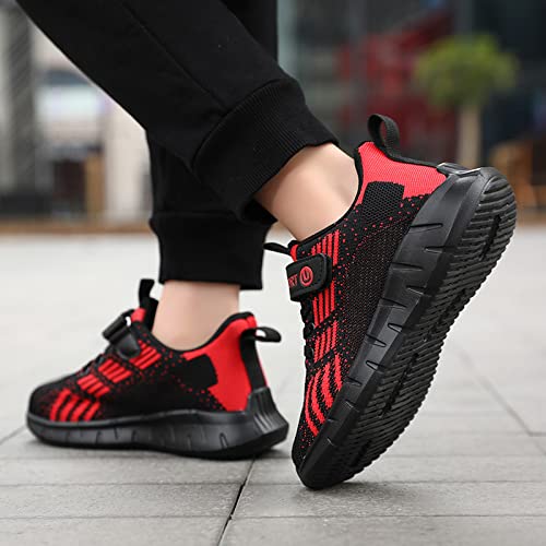 ZHEGAO Kids Trainers Running Shoes Tennis Shoes Boys School Shoes Mesh Lightweight Casual Walking Shoes Athletic Sport Shoes Black & Red Size 10 UK Child