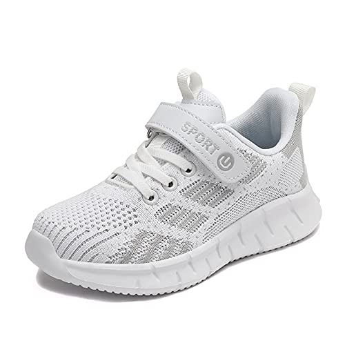 BB21002-GreyWhite Boys Girls Trainers Kids Athletic Running Shoes Outdoor Lightweight Sports Walking Shoes Slip on Fashion Sneakers Kids Shoes for Boy Grey & White Size 10 UK Child