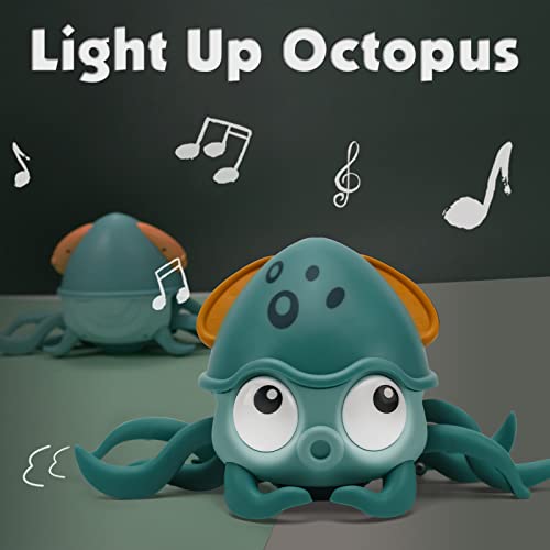 QC21004-GREEN Growinlove Baby Crawling Toy Musical Octopus Toy, Toddler Interactive Crawling Octopus Toy with Music, LED Light Up and Automatically Avoid Obstacle, Moving Toy for Toddler Babies Boys Girls