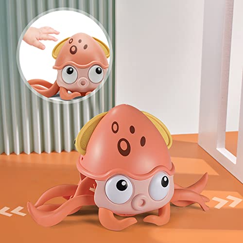 QC21004-Orange Growinlove Baby Musical Octopus Toy Crawling Toy, Interactive Dancing Octopus with Music, LED Light Up and Automatically Avoid Obstacle, Tummy Time Toy for Infant Babies Boys Girls