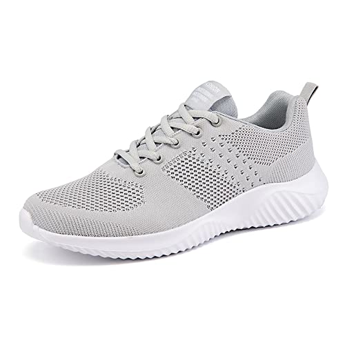 Men's Trainers Road Running Shoes Casual Sports Shoes Slip on Trainers Fitness Running Athletic Competition Trainers Size 11 Grey