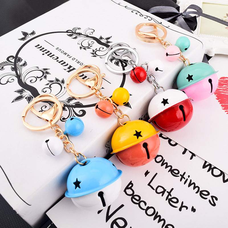 Creative Cartoon Color Matching Bell Car Key Ring Lovely Bag Small Pendant Mobile Phone Pendant Gifts for Men and Women