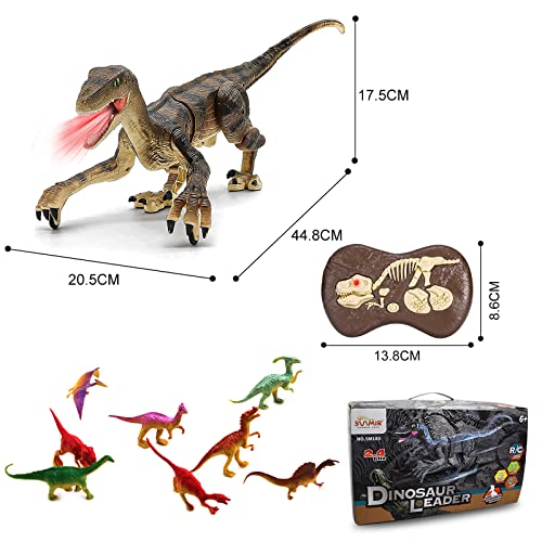 ZM21001 Remote Control Dinosaur Toys - (Rechargeable) 2.4Ghz RC Walking Robot Velociraptor with LED Eye, Roaring Sound, Shaking Head & Tail, Jurassic Dino Electronic Toys Gifts for Boys & Girls 5-9 Years Old