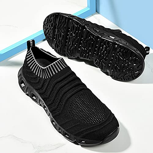 HANMUN Mens Walking Shoes Slip-on Lightweight Mesh Trainers Casual Gym Athletic Fitness Sport Shoes Fashion Breathable Shoes for Jogging All Black Size 6