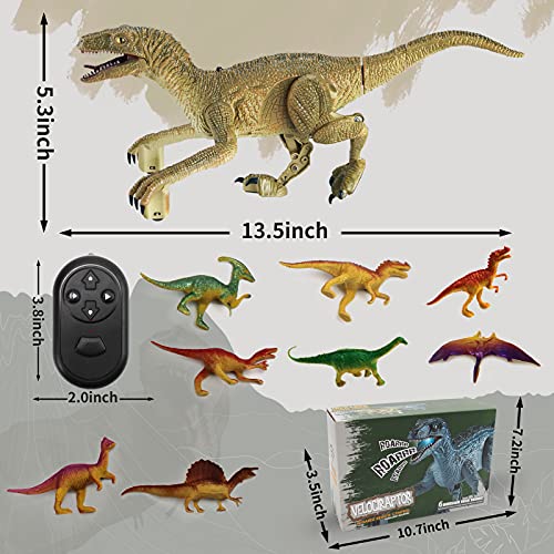 Remote Control Dinosaur Toys - RC Dinosaur Toys Realistic Walking Velociraptor with Roaring Sound, Shaking Head & Tail, Jurassic Dino Electronic Toys for Kids 3-9 Years Old (Yellow)
