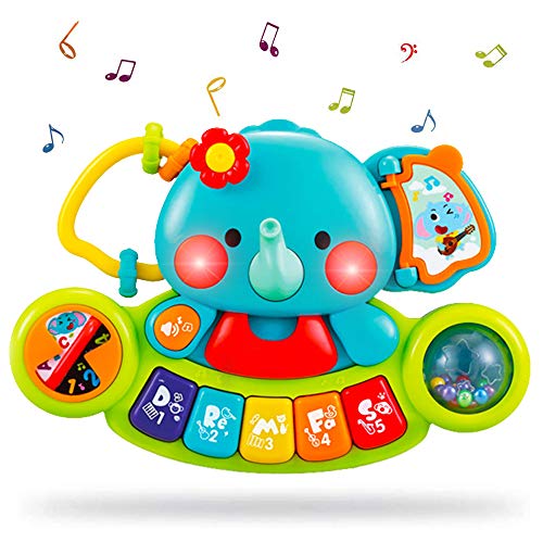 HL3135 Baby Toys 6 Months Plus Musical Toy - Toddler Piano Keyboard Toys Educational Learning Toy Music Activity Center Flashing Lights & Sounds Elephant Musical Toys for 6 Months + Baby Girls Boys Infants
