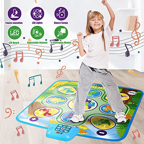 Growinlove Dance Mat for Kids, Musical Play Mat Dance Pad with 5 Game Modes, Music, Adjustable Volume, Light Up Dancing Challenge Mat, Birthday Gifts for 3 4 5 6 7 8 Year Old Girls Boys