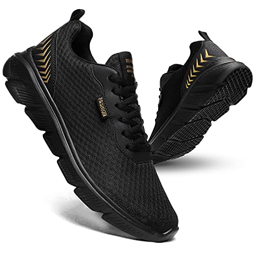 EARSOON Men's Trainers Road Running Shoes Mesh Running Trainers Casual Walking Shoes Slip on Gym Fitness Athletic Shoes All Black Size 8