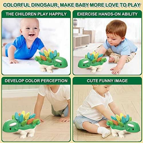 DBQ22002 Fine Motor Skill Dinosaur Toys - Sorting Stacking Plugging Toys, Developmental Learning Sorting Sensory Toys for Toddlers 1-3, Baby Montessori Sensory Toys Age 6 9 12+ Months