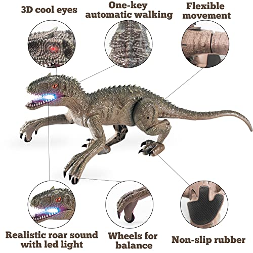 Remote Control Dinosaur Toys for Boys, Electric 2.4 Ghz RC Walking Robot Velociraptor with LED Eye, Roaring Sound, Dinosaur Gifts for Kids, Best Choice For Dinosaur Lovers