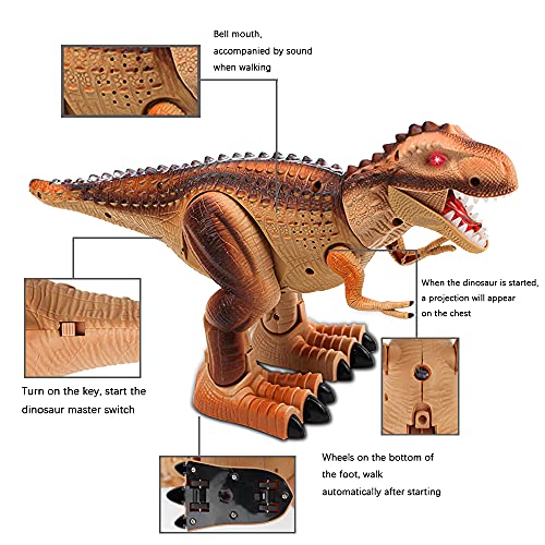 RC21001 Growinlove Remote Control Dinosaur Toy with Lighting Flashlight - Electronic Realistic Walking Dinosaur with Light Up and Roaring Sounds, Dinosaurs Gifts Toys for 3+ Year Old Boys Girls Kids