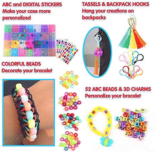 AX19001 Rubber Band Bracelet Kit for Girls Toys - 11700+ PCS DIY Bracelet Making Kit Includes 10000+ Bands in 28 Colors, 175 Beads, 30 Charms, 5 Tassels, 5 Crochet Hooks, 3 Hair Clips
