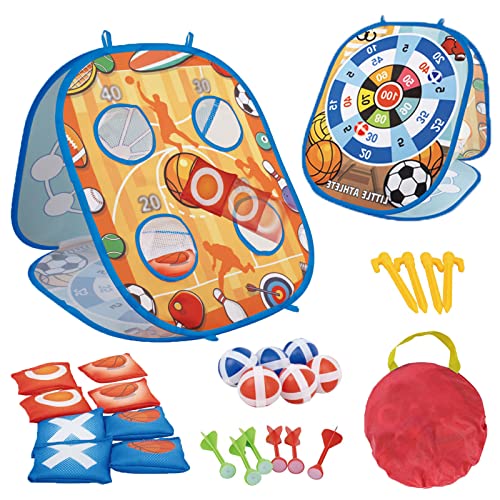 TOP21011 Bean Bag Toss Game - Toss Game Kit for kids, Cornhole Board, Sandbag Throwing, Dart Board and Tic Tac Toe, Indoor Outdoor Throwing Games for Family Activity, Gifts for Age 5+ Years Old Girls Boys