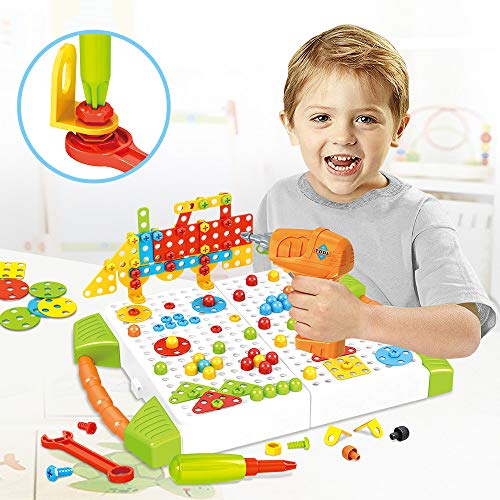 XSH21001 Drill Design Puzzle Creative Toys - Electric Drill Puzzle Toy for 3 4 5 6 Years Old Kids,Construction Toys Educational Gifts Tool Kit Building Blocks Fine Motor Skills Activity Center for Children
