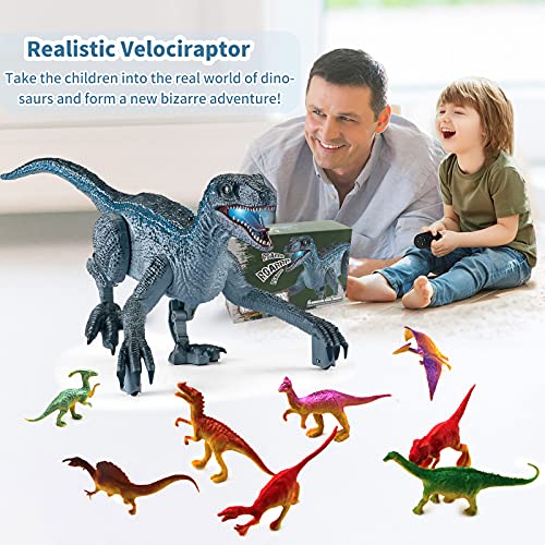 OR21004 Remote Control Dinosaur Toys for Boys - RC Dinosaur Toys Realistic Walking Robot Velociraptor with Roaring Sound, Shaking Head & Tail, Jurassic Dino Electronic Toys for Kids 3-9 Years Old (Grey)