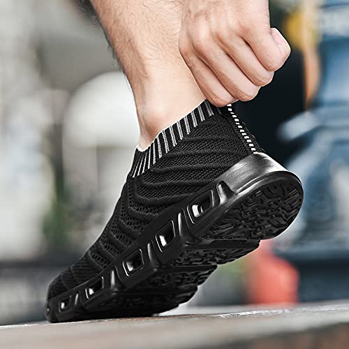 HANMUN Mens Walking Shoes Slip-on Lightweight Mesh Trainers Casual Gym Athletic Fitness Sport Shoes Fashion Breathable Shoes for Jogging All Black Size 6